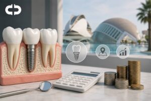 Implante dental con representación de costes y factores que influyen en el precio de un implante dental en Valencia